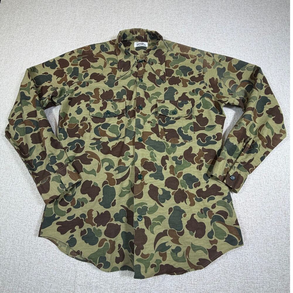 Duxbak Mens Size Med Green Camo Hunting Button Front Long Sleeve Shirt Outdoor